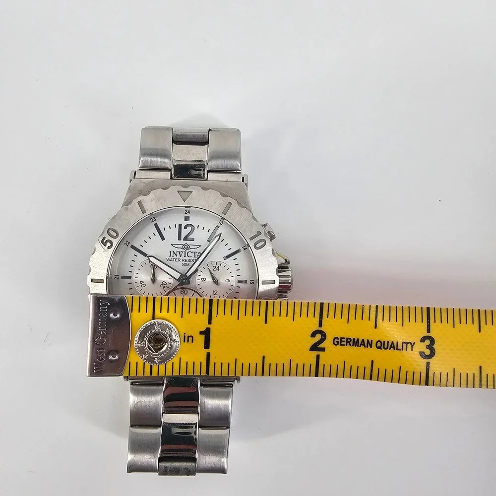 Invicta Watch Mens Silver 1265 Chronograph Stainless Steel White Dial Sport